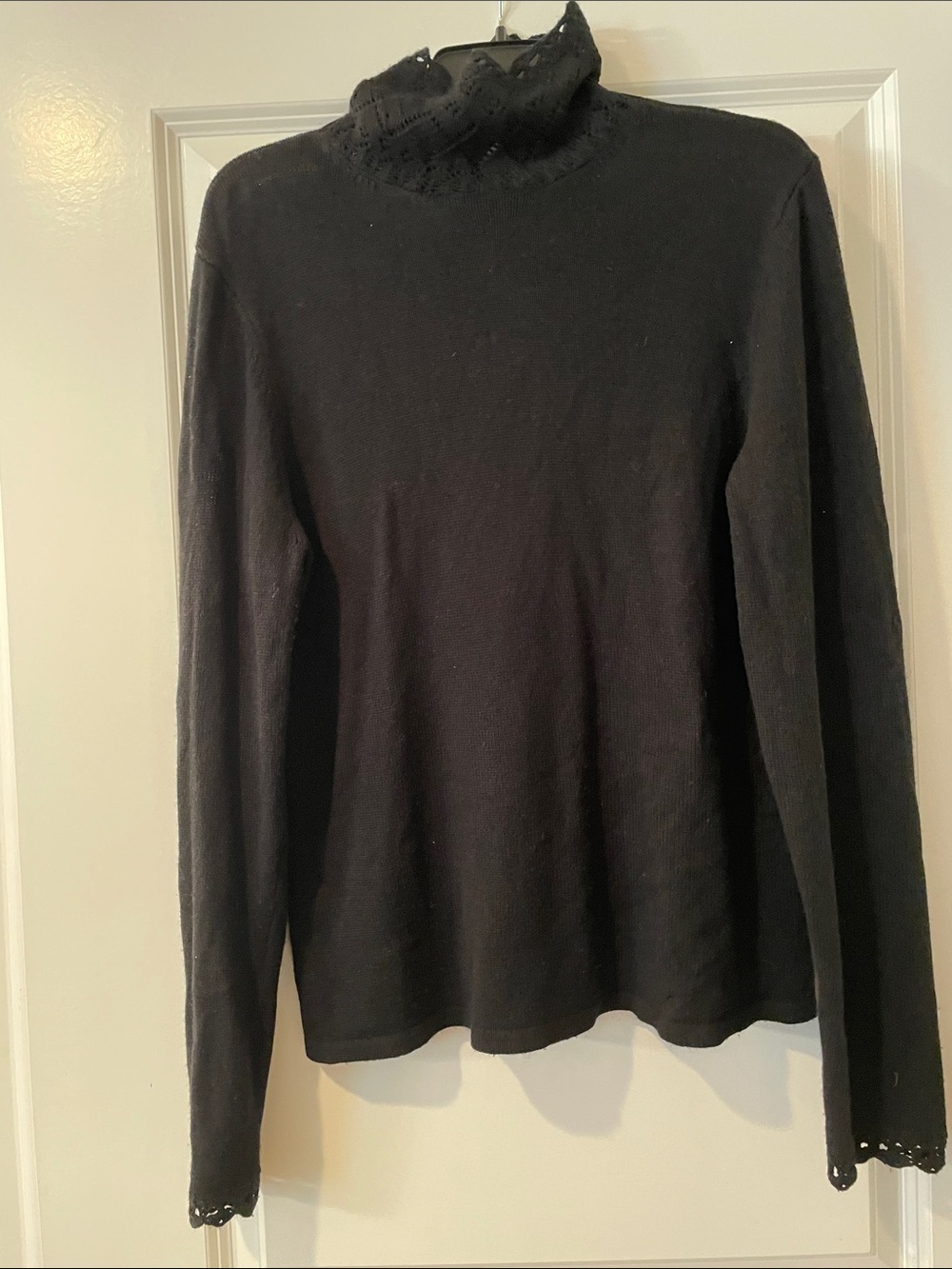 Lauren Ralph Lauren Black Lace-Trim Long Sleeve Turtleneck